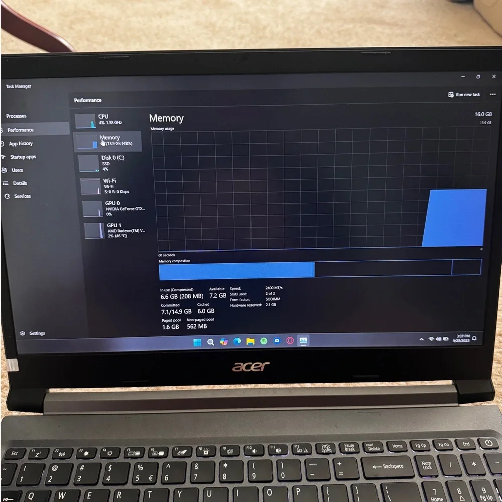 Acer Aspire 7 Ryzen 5 GTX 1650 16GB RAM